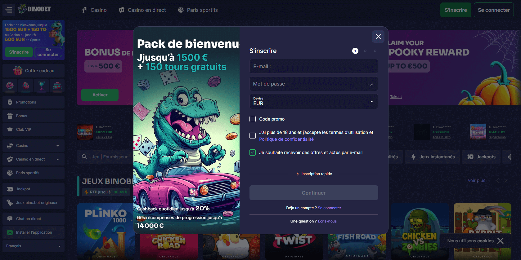 Inscription et vérification pour activer le bonus de bienvenue